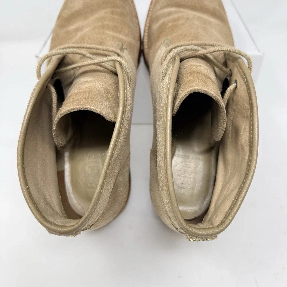 Tory Burch Westbury Women's 8.5M Chukka Booties Tan Suede Leather Laced 31158212